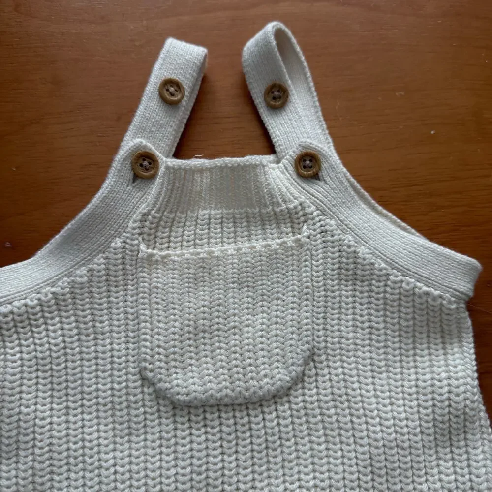 NWT Old Navy Knit Ribbed Sweater Overalls Romper 3-6 Months Baby Boy Girl
